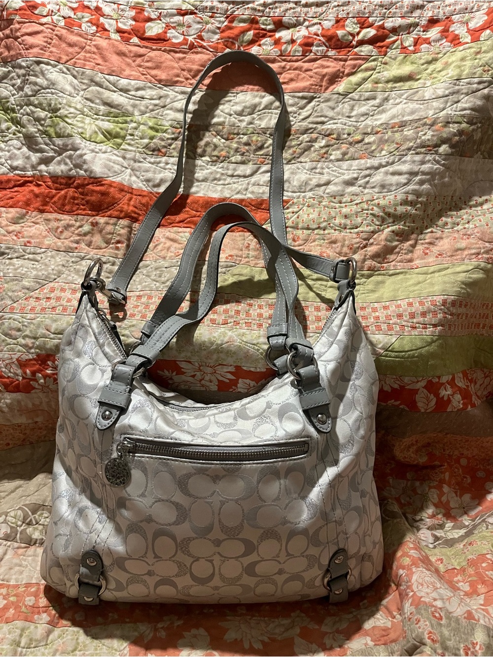 Coach Silver Signature Shoulder Bag - Light Gray/Silver